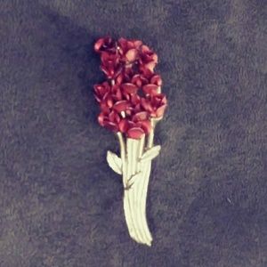 12 Dozen Red Roses Brooch Signed DM 97